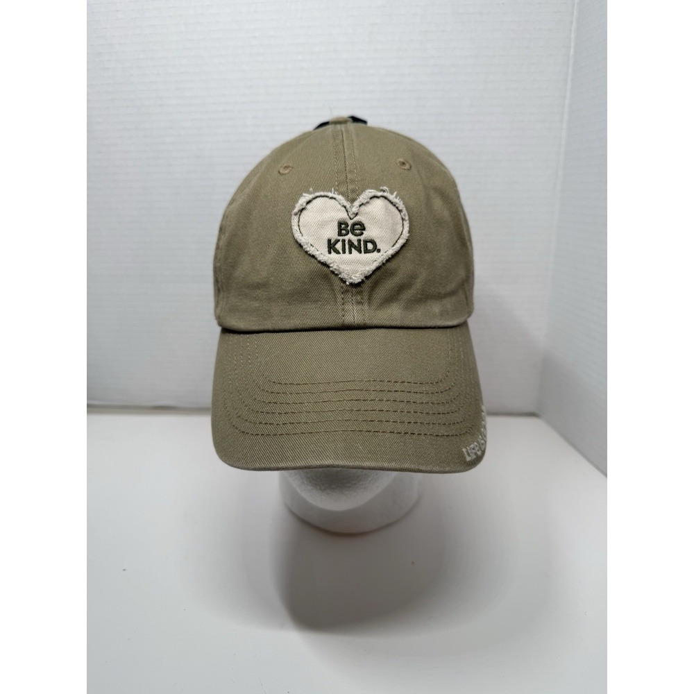 New Life Is Good Be Kind Strapback Hat Cap Green Canvas Outdoors